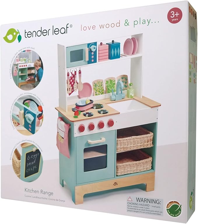 Tender Leaf Toys - Mini Chef Kitchen Range- Wooden Pretend Play Kitchen Set Develops Social, Creative and Imaginative Skills, Gender-Neutral - Age 3+