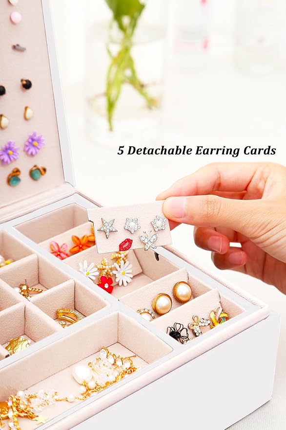 Girls Jewelry Box for Earrings Jewelry Organizer Box Teen Girls Earrings Organizer Jewelry Box Earring Holder Organizer Stud Earring Box for Girls Womens Jewelry Case Organizer White