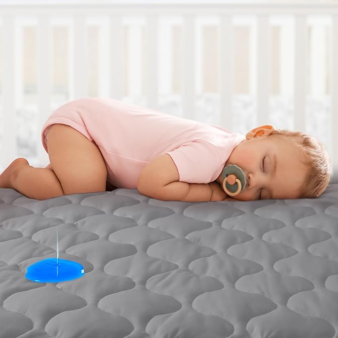 Yoofoss Waterproof Pack and Play Mattress Protector, Quilted Pack and Play Mattress Pad Cover Soft and Breathable, Playpen/Playard Mattress Sheet for Standard Pack n Play Size 39''x27'' - Dark Grey