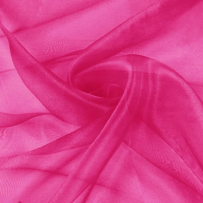 VACVELT Sheer Organza Fabric by The Yard, 60 Inch Wide Hot Pink Organza Fabric Bolt Bridal Sheer Tulle Fabric, Silk Organza Fabric Roll for Wedding Party Decorations Backdrop Curtain (1 Yard)