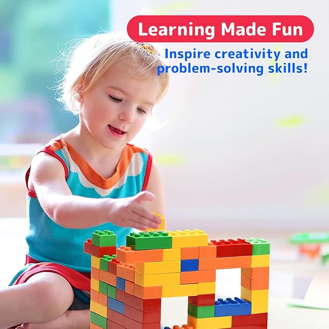 PREXTEX 100-Piece Building Blocks Set for Toddlers - Jumbo Toy Blocks in 5 Colors for Kids 18 Months and Up, Encourages Creativity, Motor Skills, and Early Learning