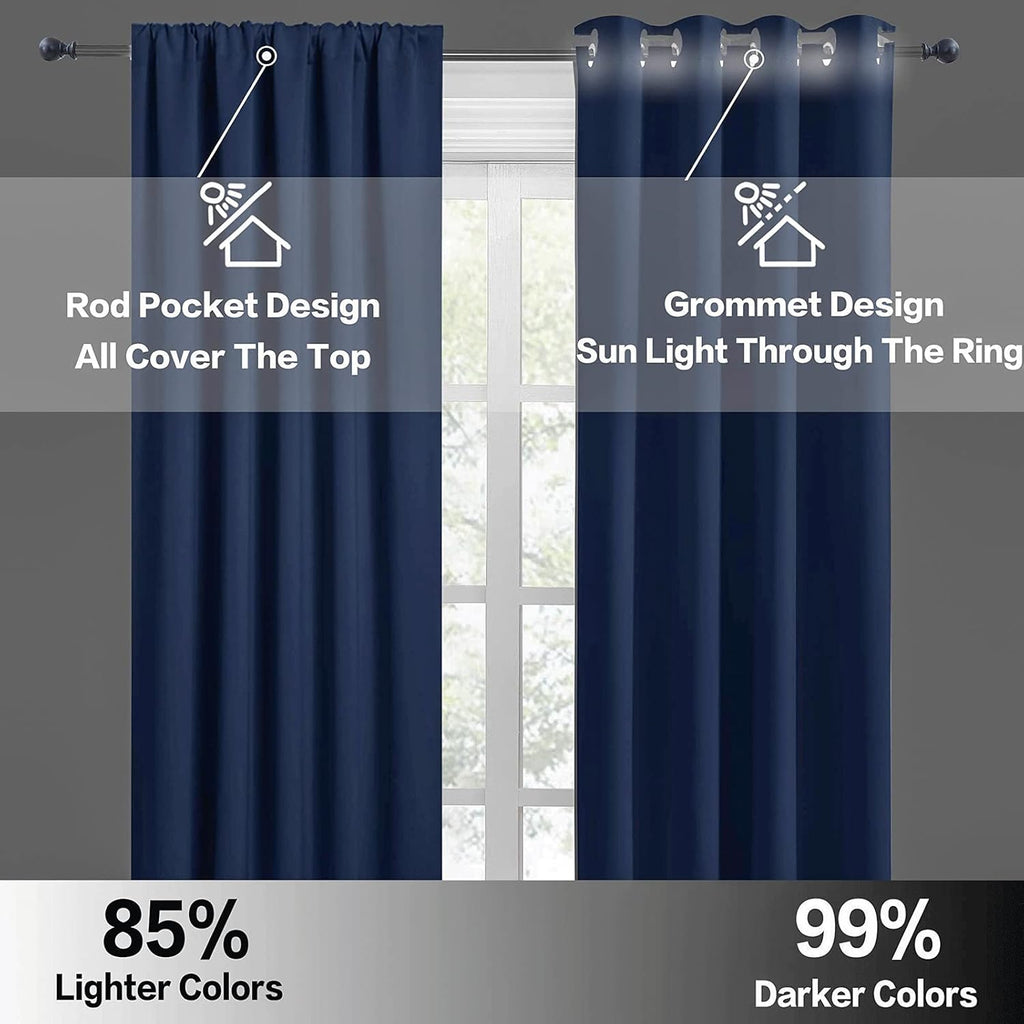 RYB HOME Large Curtains for Living Room 84 inches Length, Blackout Privacy Room Divider Curtains for Doorway Closet Basement Patio Door Bay Window, W 70 x L 84, Navy Blue, 2 Panels