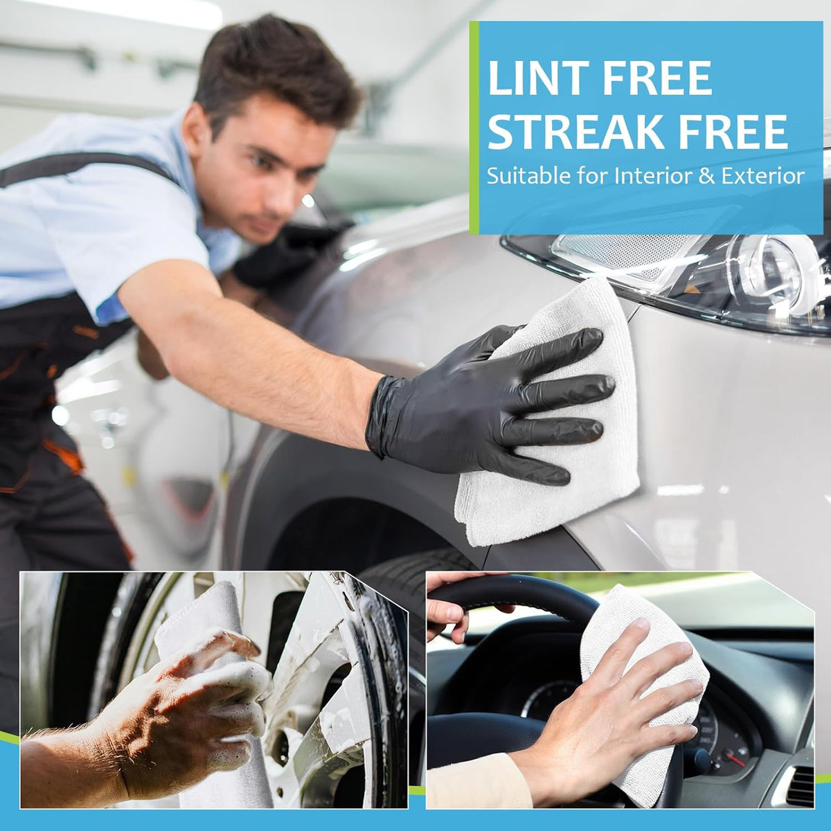Nuenen Microfiber Cleaning Cloths for Cars 16 x 16 Inch Ultra Absorbent Car Towels Drying Reusable Cleaning Supplies House Kitchen Window Microfiber Towel(White,60 Pcs)