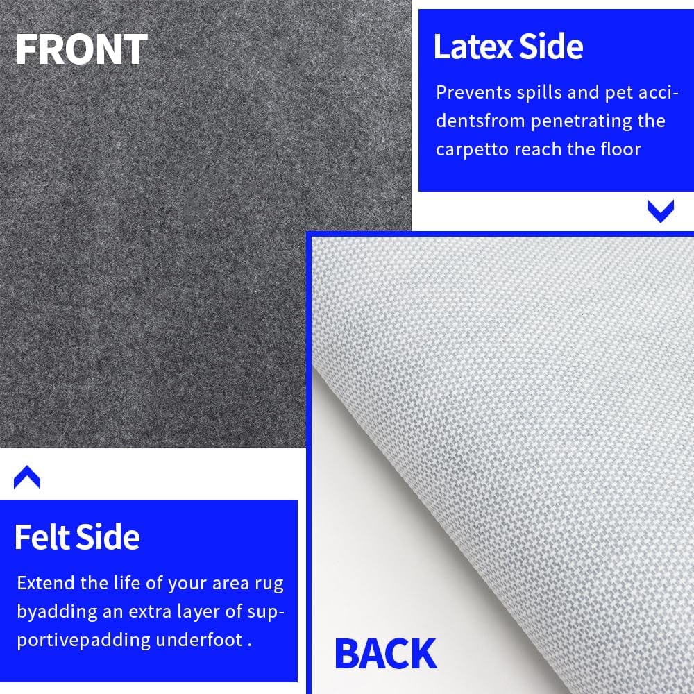 Waterproof Non-Slip 1/4” Extra Thick 9x12 ft Rug Pad for Large Area Rugs Durable Felt Floor Protection pad for All Floors, Suitable for Cutting. Rug Pads Keep Rugs in Place and Provide Cushioning