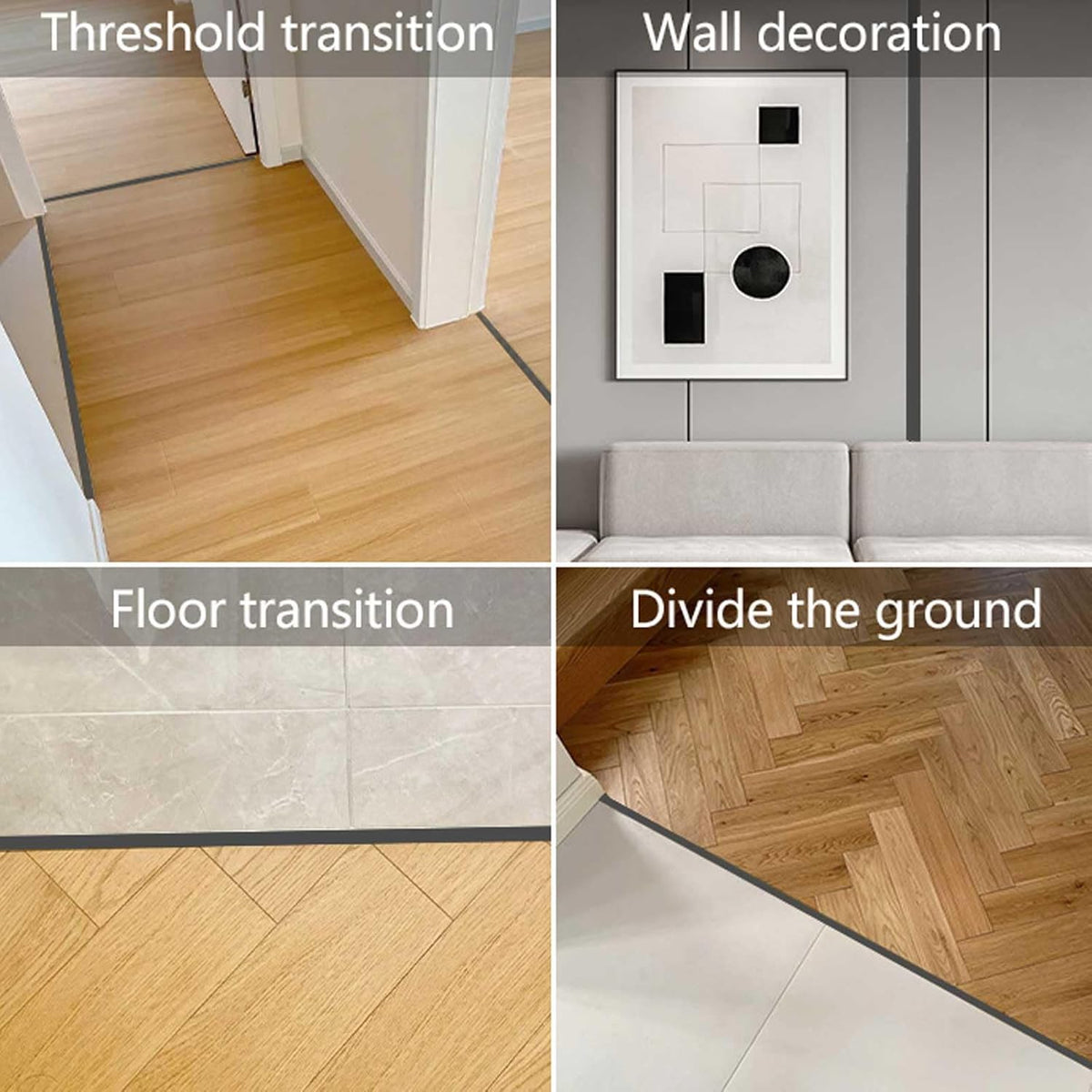 10Pcs Aluminum T Molding Floor Transition Strip, 48In Aluminum T Molding Trim, Floor Strip Floor Flat Divider Strip for Joining Floor Gaps, Threshold, Floor Tiles (Black, 4ft x 0.78in 10Pcs)