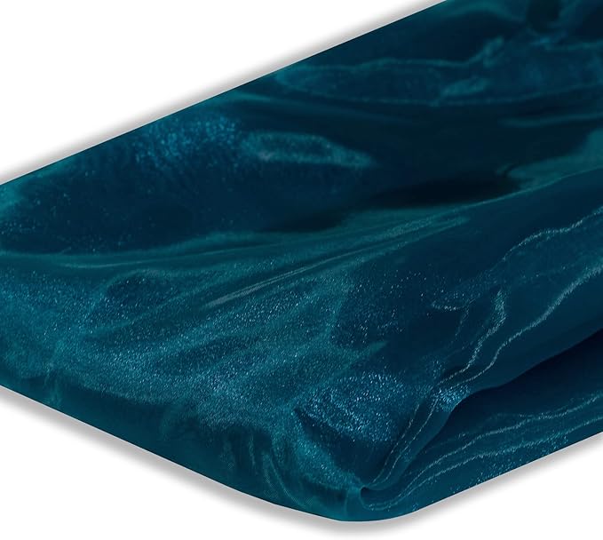 Fynite Sheer Organza Fabric | 5 Yards Long | 44" Wide | Bridal Solid Teal Sheer Organza Bolt for Wedding Dress Fashion Craft Decorations
