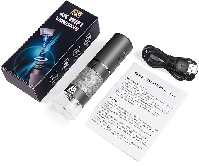 4K WiFi Digital Microscope Camera for iPhone Android Phone and Windows Mac PC, 3840x2160P Portable Wireless Handheld Microscope for Adults and Kids