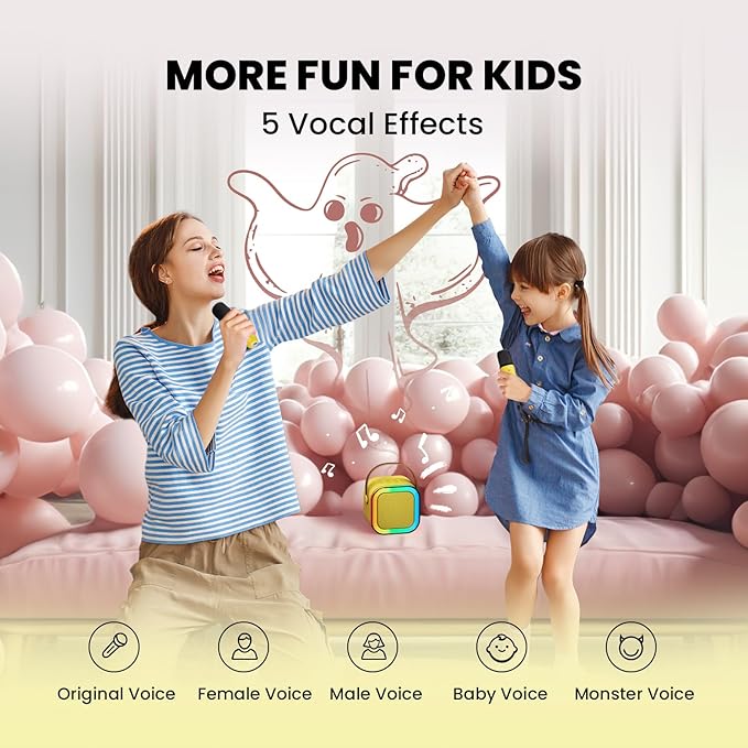 IROO Mini Karaoke Machine for Kids, 2025 TOP Toys Birthday Gifts Ideas for Girls Ages 4, 5, 6, 7, 8, 9, 10, 12+ Years Old, Portable MP3 Player with 2 Wireless Mics for Party