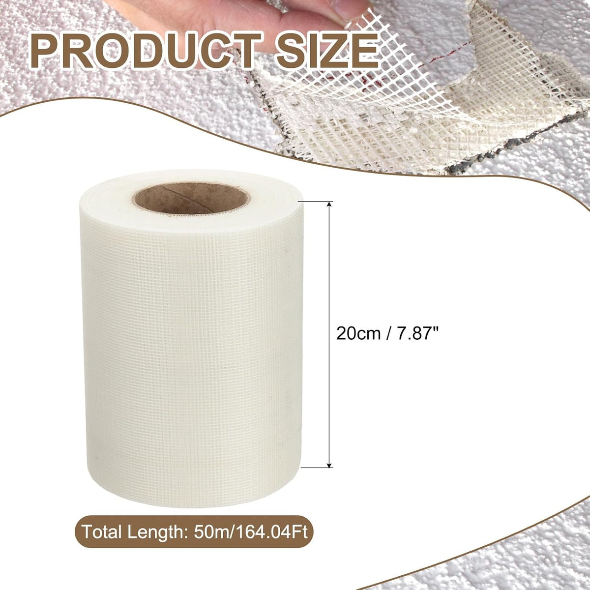 PATIKIL Drywall Repair Mesh Tape, 8 inch x 164 ft Fiberglass Repair Patch Self-Adhesive Dry Wall Joint Tape 12 Mesh Wall Hole Crack and Seam Patch, White