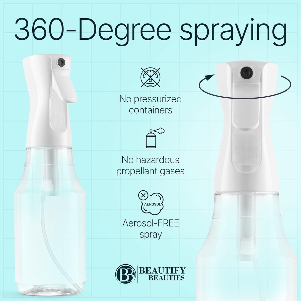 BeautifyBeauties Spray Bottle For Hair – Continuous Mister Spray Bottle for Hairstyling, Cleaning, Plants, Pets, Barbers, Salons, Essential Oil Scents (24 Ounce)
