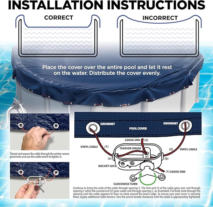 33 ft Round Pool Cover for Above Ground Pools, Above Ground Pool Cover, Swimming Pool Cover, 33 Foot Round Winter Pool Cover, Keeps Out Debris, Cold and UV Resistant, Supreme Mesh, Navy Blue
