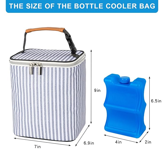 Breast Milk Cooler Bag with Ice Pack Fits 4 Baby Bottles Up to 9 Ounce, Baby Bottle Tote Bag Great for Nursing Mom Daycare
