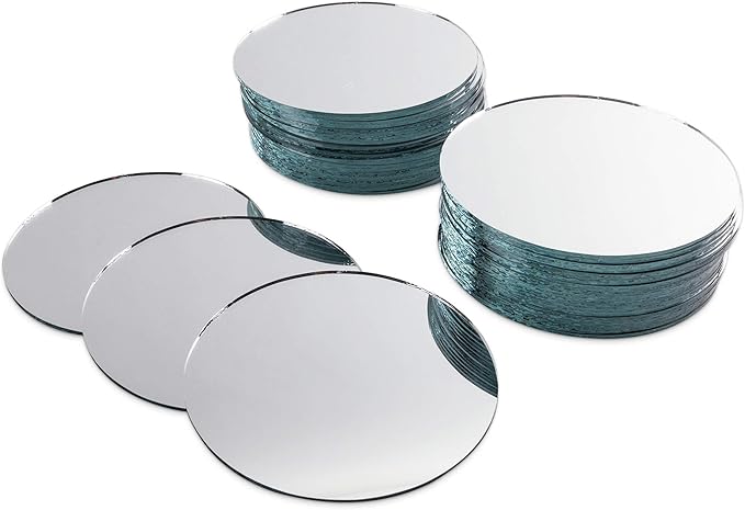 Super Z Outlet Round 4" Inch Glass Mirror Tiles Circles for DIY Arts & Crafts Projects, Traveling, Framing, Mosaic, Decoration (50 Pack)