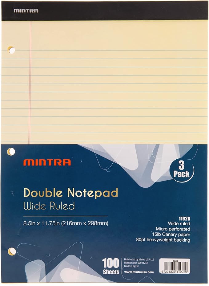 Mintra Office Legal Pads (Double Pad 3pk (Canary), 8.5in x 11in (Wide Ruled))