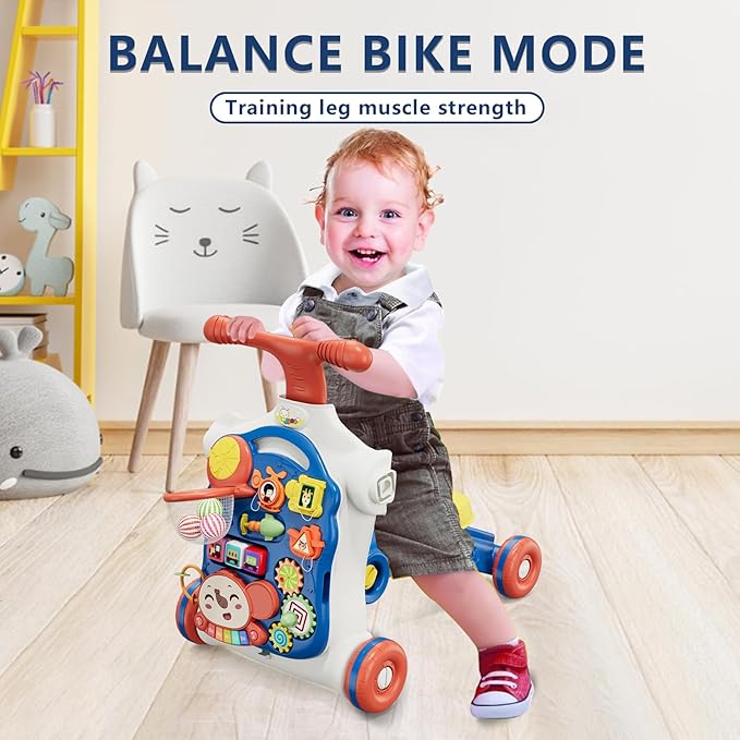 QDRAGON 5 in 1 Push Walkers for Baby Boys, Toddler Learning to Walk, Sit to Stand Walker, Early Learning Push Toy for Infant 12+ Months, Navy Blue