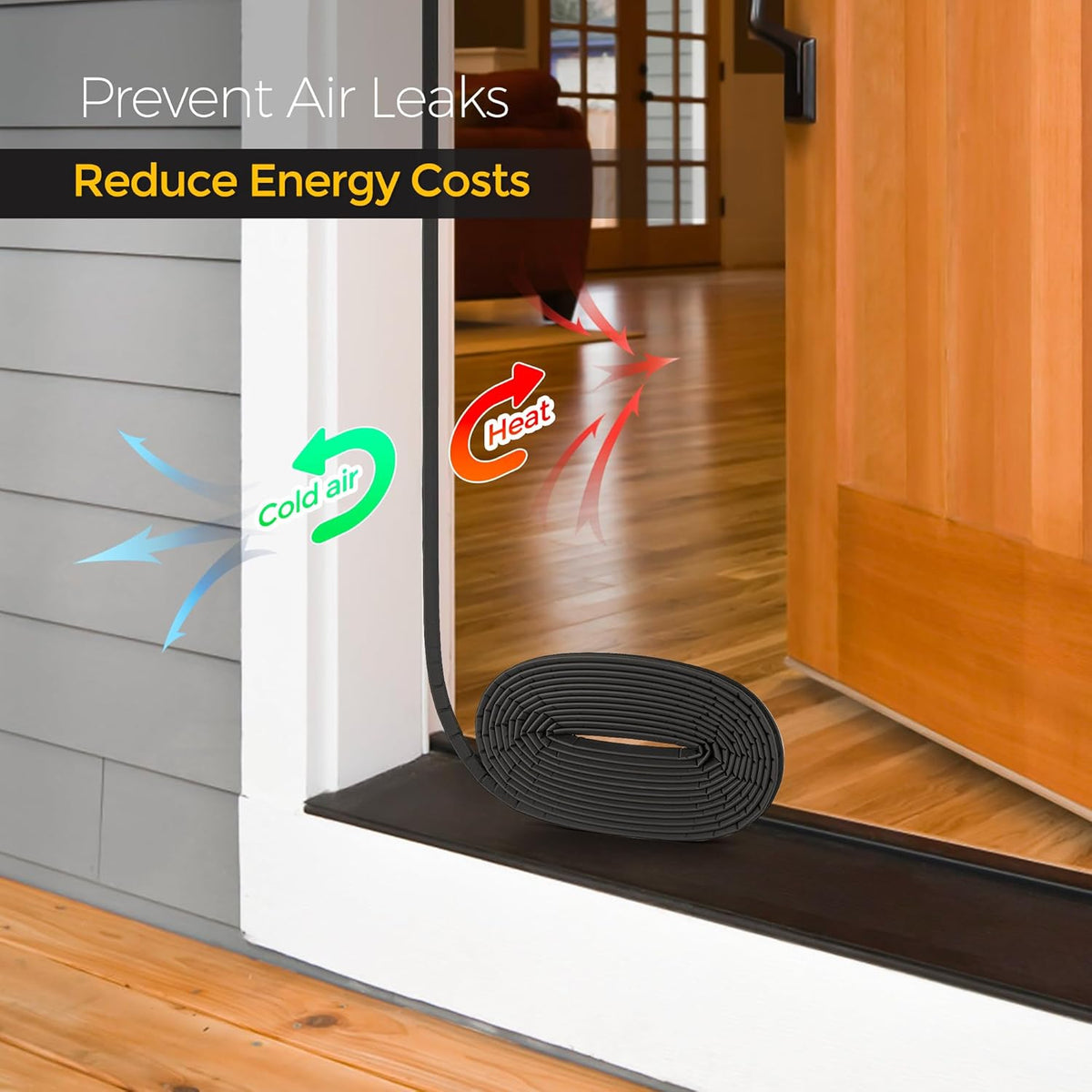 Ravinte Weather Stripping Door Seal Strip Soundproof "Q" Foam Weather Stripping for Door Frame, Exterior Door Weather Stripping for Large Gap, Easy to Install（Black, 28FT)
