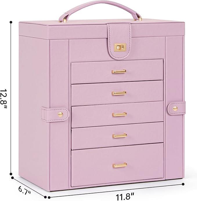 AKOZLIN Huge Jewelry Box Organizer Functional Large Leather Jewelry Storage Case for Women Girls Ring Necklace Earring Bracelet Holder Organizer with Mirror