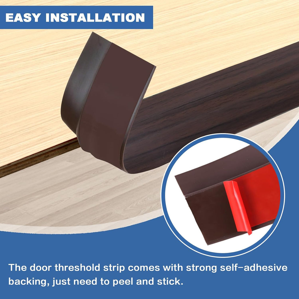 Vinyl Door Threshold Flooring Transition Strip Self Adhesive Carpet Edging Strip for Laminate Doorway Edge Threshold from 2/5" to 3/5" (Brown Wood Grain, 6.6 Ft)