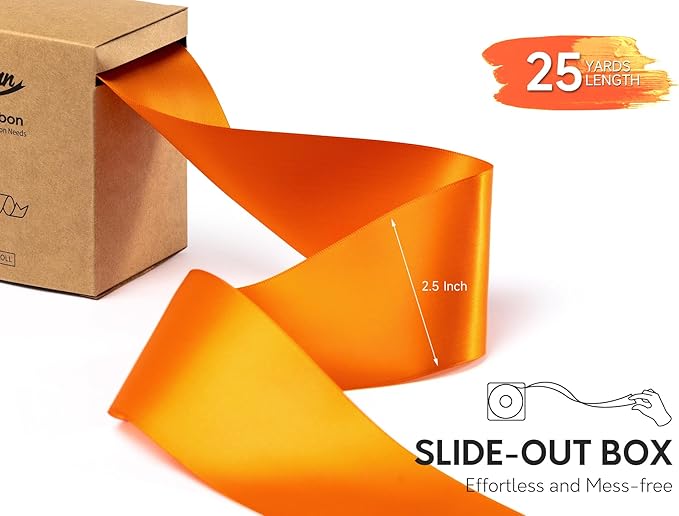Orange Satin Ribbon 2.5 Inch Double-Faced 25 Yards for Bows Crafts Gift Wrapping Christmas Flower Bouquet Fall Wedding