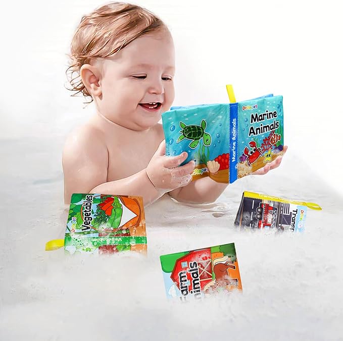 Dr.Rapeti Soft Cloth Books Baby Books Bath Books 8-Pack for Baby Infant Toddler Kid Crinkle Washable Chewable Early Educational Preschool Learning Giftable