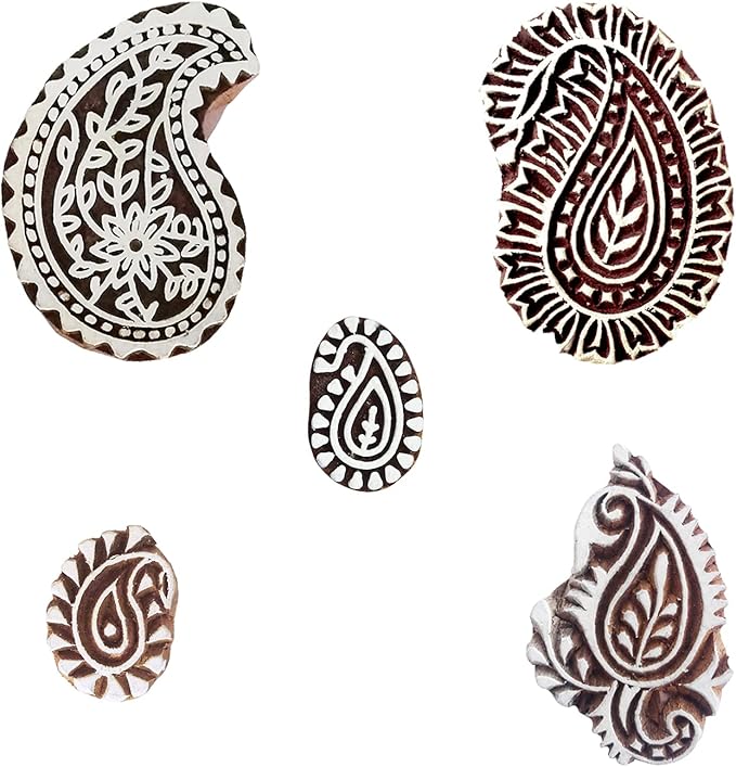 Royal Kraft Paisley Wooden Printing Stamps (Set of 5) - DIY Henna Fabric Textile Paper Clay Pottery Blocks Htag2211