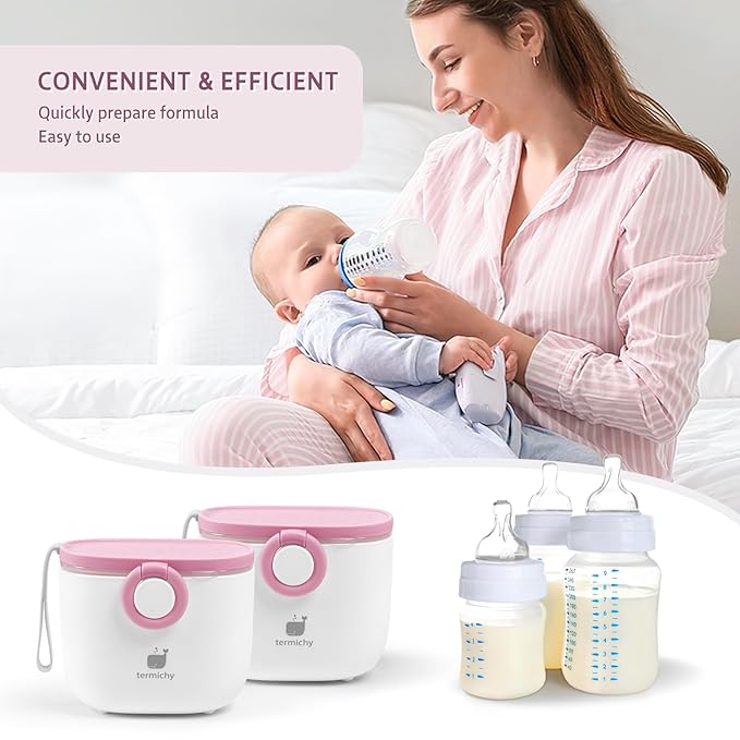 Termichy Baby Formula Dispenser, Portable Milk Powder Dispenser Container with Carry Handle and Scoop for Travel Outdoor Activities with Baby Infant, 8.8OZ, 0.55LB, 250g,500ml (Baby Pink)