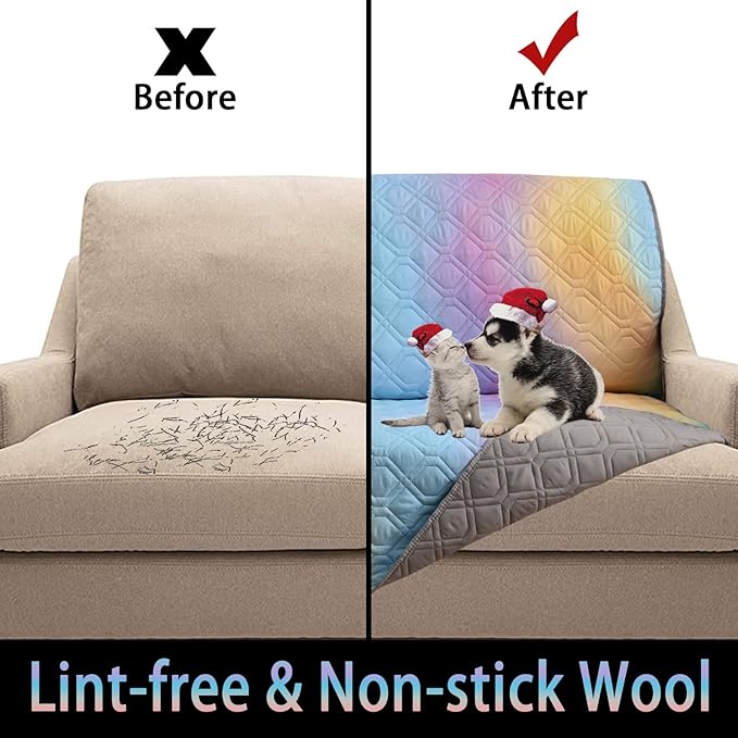 100% Waterproof Dog Bed Cover 68x82 inch Reversible Changing Pad Reusable Camping Mat for Kids/Pet/Dog/Cat Washable Geometric Embroidery Blanket Patchwork Rainbow Ombre Printed+Gray