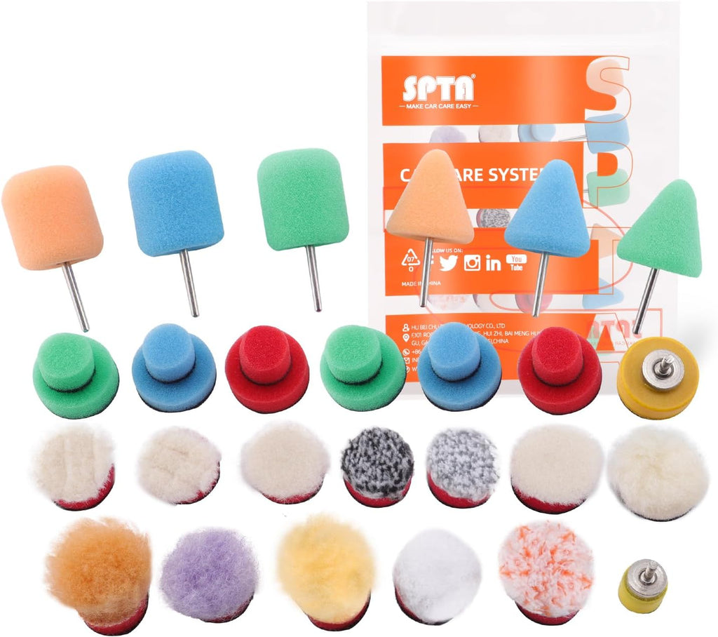 Mini Buffing Polishing Pads, 32Pcs Mini Detail Polisher Pads Use On Rotary Tools,Cordless Electric Drill, Polisher Tool for Tight Area Detailing Polishing Waxing and Sealing Glaze -HTDEPMIXUS