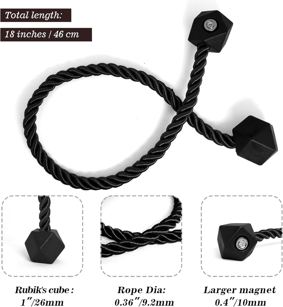 Hion Magnetic Curtain Tiebacks Black 6 Pack, Curtain Tiebacks Buckles Holdbacks Holders Hooks Clip for Home Bedroom Office Decorative Thick or Thin Curtain