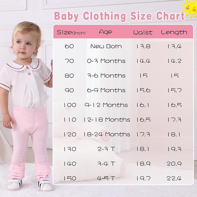Newborn Toddler Baby Girl Pants Leggings Ribbed Straight Flare Infant Girl Pants Leggings Bell Bottoms 5 Packs