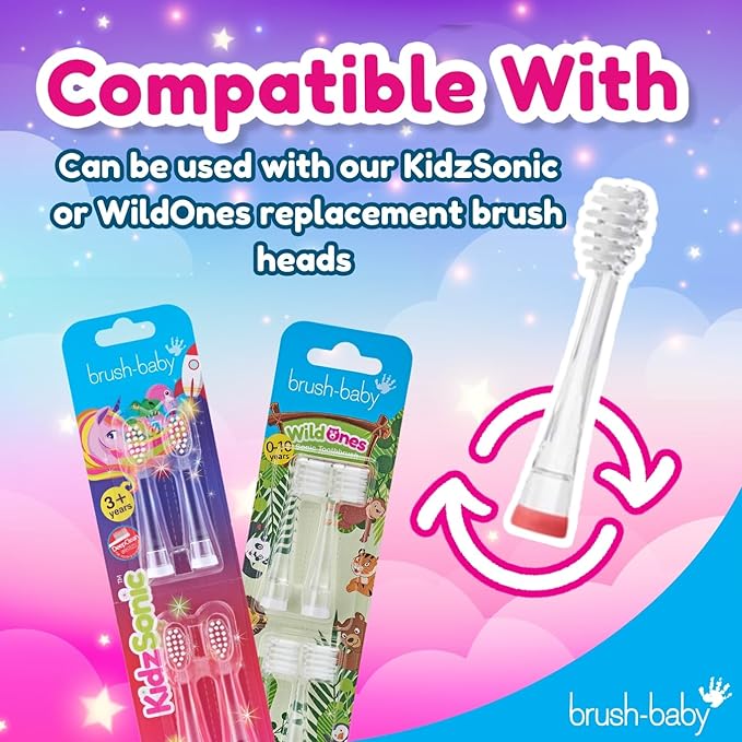 Brush-Baby - KidzSonic Unicorn Kids Electric Toothbrush, Ages 3+ Years - DeepClean Bristles, Suction Base - Fun Design with Flashing Lights - 2 x Replacement Heads & 1 x AAA Battery