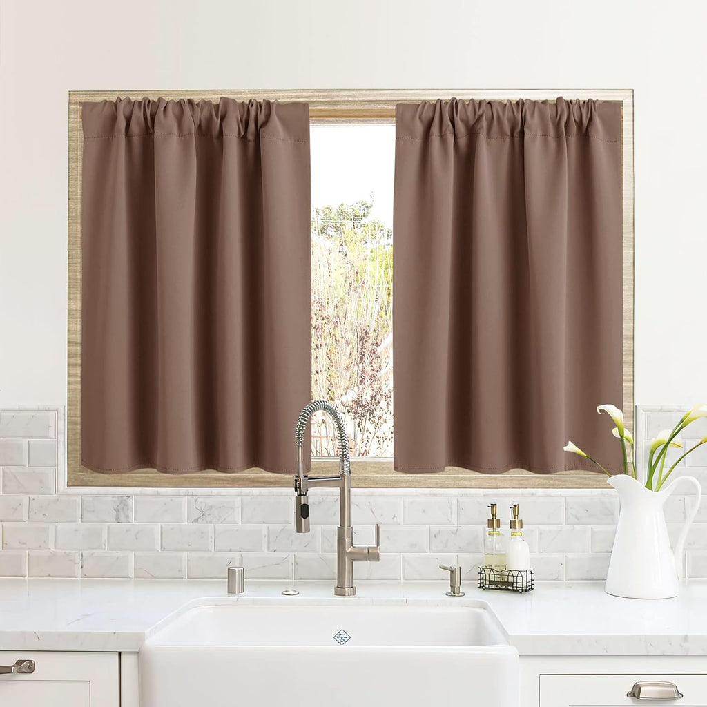 RYB HOME RV Camper Door Window Curtains -Blackout Privacy Curtains & Drapes for Bathroom Bedroom Kitchen Portable Travel Trailer Small Window Decor, W 34 x L 24, Mocha, 2 Panels