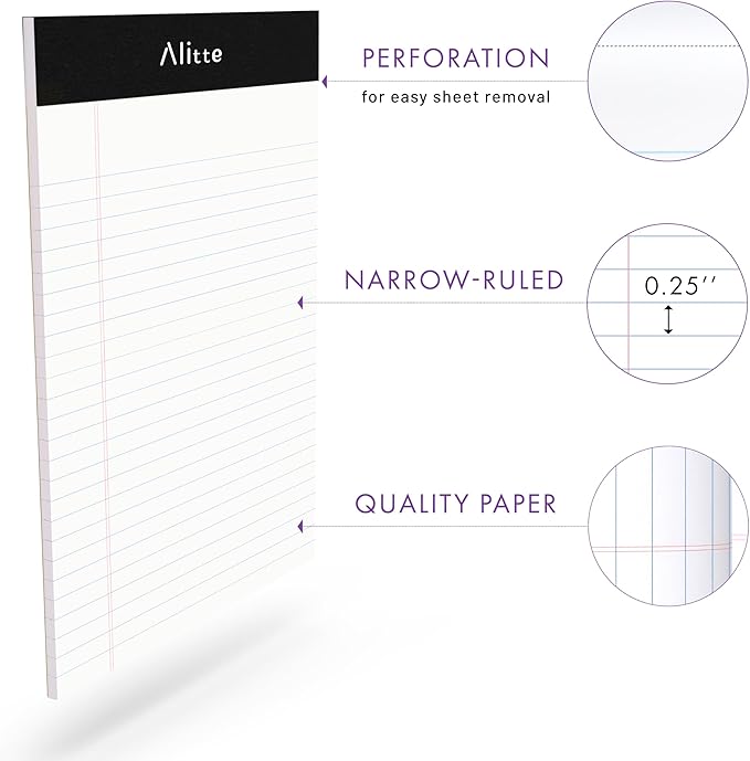 Legal Notepads 5x8, Pack of 12 - Perforated Narrow Ruled Writing Pad - Premium Thick Paper, No Ink Bleeding - Blank Legal Pads For Home, Office, School, Business - 50 Sheets Per Notebook