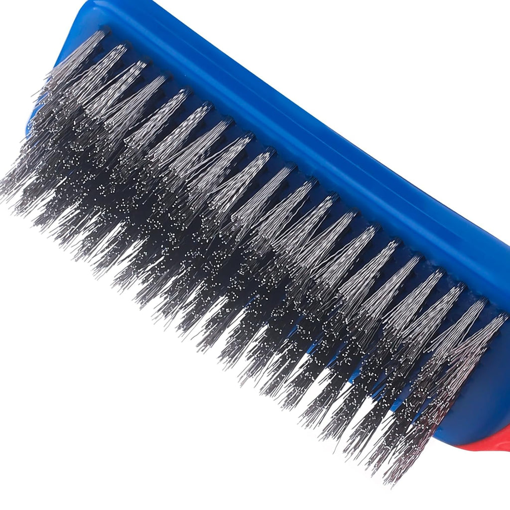 Wire Brushes 2 Pcs Steel Brushes Heavy Duty Carbon Steel and Stainless Steel Wire Scratch Brush with Rubber Ergonomic Handle (16x3.5cm)