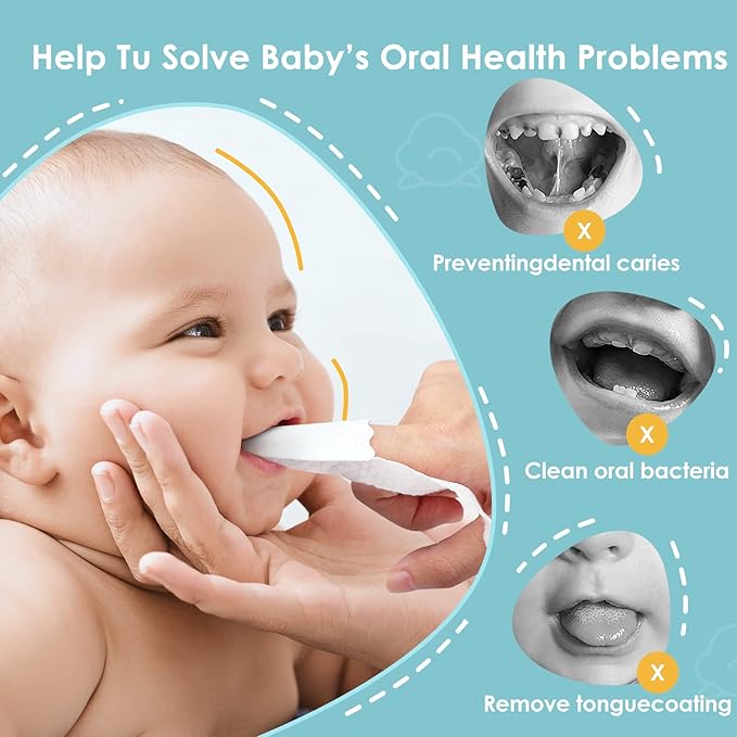 dearlomum Toddler Baby Dry Wipes, Newborn Tongue Cleaner, 60PCS Disposable Infant Wipes Clean Mouth,Gauze Gum Cleaner Toothbrush Baby Oral Cleaning Stick Dental Care for 0-36 Month