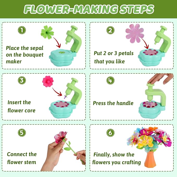Flower Craft Kits for Kids - Arts and Crafts Activity Toys Set for Girls Ages 4-10, Birthday Gifts for 4 5 6 7 8 9 Year Old Girls, DIY Flower Making Kit for Kids, Creative Toys Gifts for Preschool