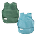 Tiny Twinkle Mess Proof Apron Bibs - 2 Pack Waterproof & Lightweight Baby Bibs for Led Weaning | 100% Recycled Polyester, Easy Clean & Machine Washable (Slate Olive,Small 6-24 Months)