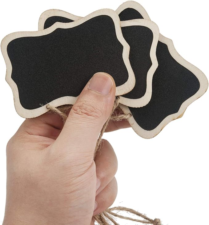 ONUPGO 20 Pack Mini Chalkboard Tags with Liquid Chalk Marker, Erasable Wooden Chalkboard Signs with Hanging String, Price Tags, Message Tags for Wedding Decor, Party Buffet Display, Place Cards