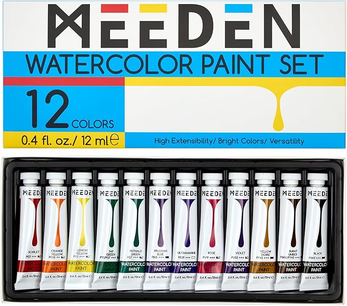 MEEDEN Watercolor Paint Tubes Set - 12 x 12ml (0.4 oz) Colors Painting Set Art Supplies - Non Toxic Water Color Paint for Adults Beginners Students