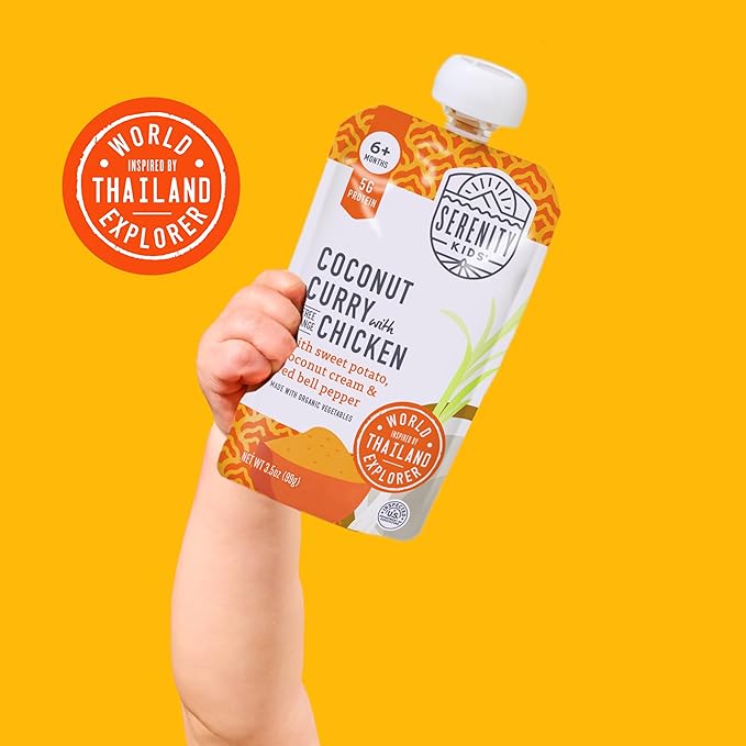 Serenity Kids 7+ Months World Explorers Baby Food Pouches - Puree With Ethically Sourced Meats & Organic Veggies - BPA-Free Organic Baby Food - 3.5 Oz, 18 Pack