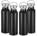Neihepal 20 oz Insulated Water Bottles Bulk 4 Pack,Stainless Steel Double Wall Sport Bottle with Lid of Handle,Metal Reusable Thermoses Flask with Cup Cap for School,Hikers,Gift (Black,Set of 4)