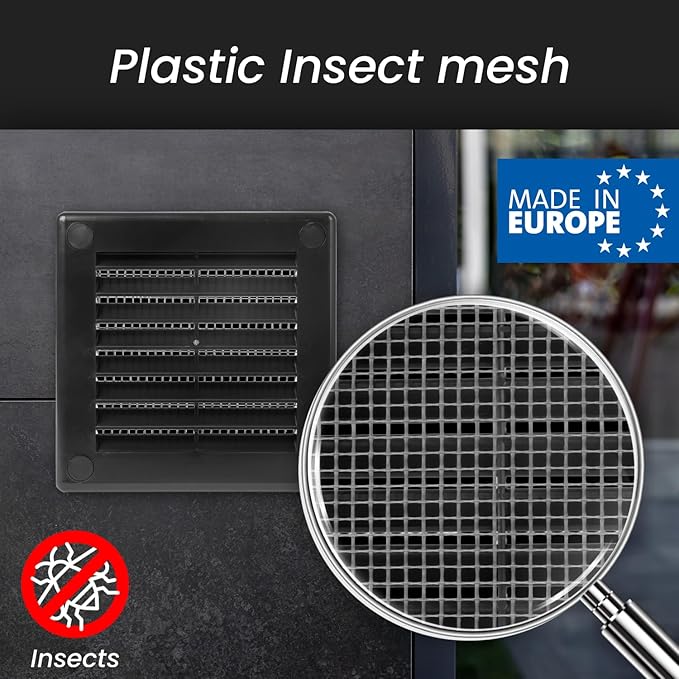 Repa Market 10 x 10 Inch (Outer) Black Square Air Vent Cover - Plastic Fresh Air Intake Vent - AC Cover with Nylon Mesh Screen, Wall, Ceiling HVAC Return Air Register, Modern Soffit Vents