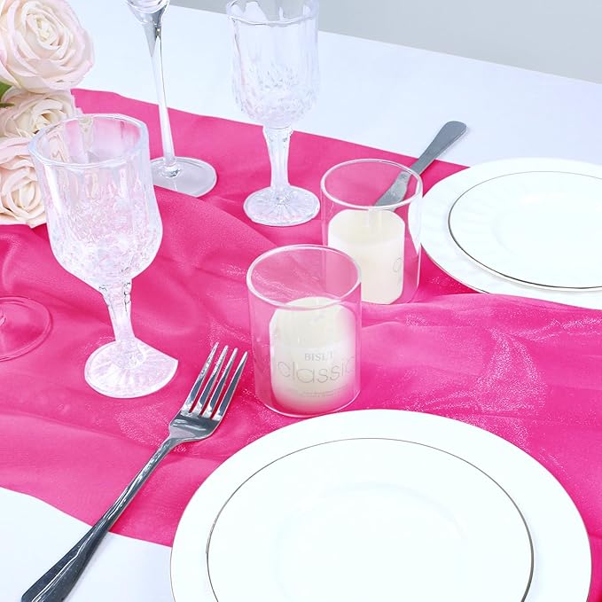 VACVELT Sheer Organza Fabric by The Yard, 60 Inch Wide Hot Pink Organza Fabric Bolt Bridal Sheer Tulle Fabric, Silk Organza Fabric Roll for Wedding Party Decorations Backdrop Curtain (10 Yards)