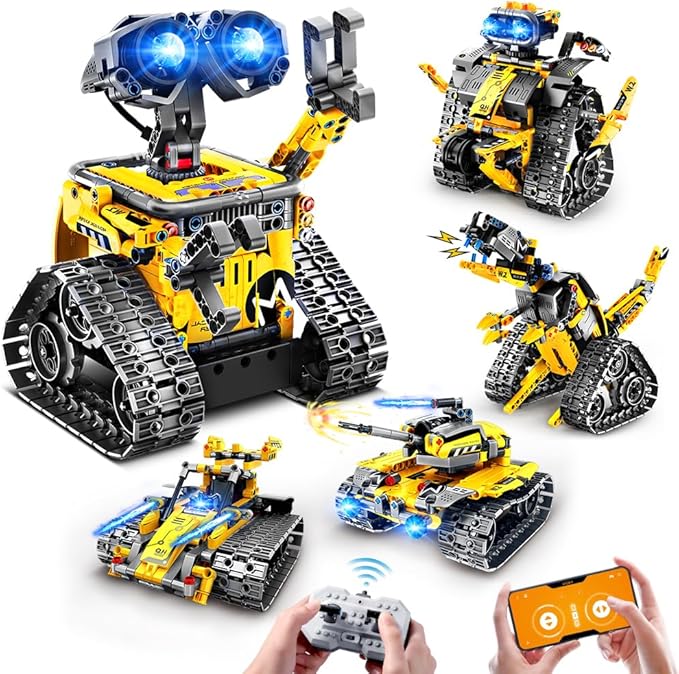 HOGOKIDS Robot Building Toys for Kids - 5 in 1 Remote & APP Controlled Building Set | RC Wall/Engineer Robot/Mech Dinosaur STEM Toys for Boys Girls Age 6 7 8 9 10 11 12+ Year Old (520 Pcs)