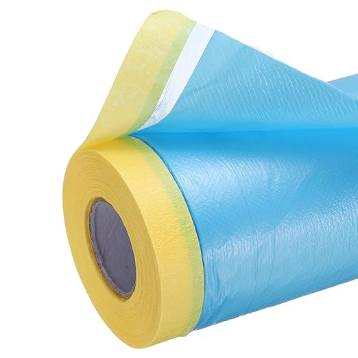 uxcell Pre-Taped Masking Film, 4.9ft x 66ft Plastic Paint Drop Cloth with Medium-Tack Painters Tape for Painting Spraying Protection Blue Film 3Pcs