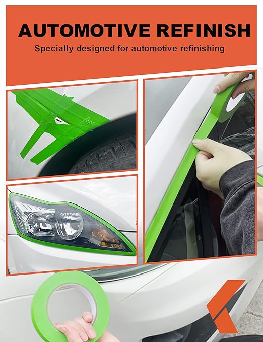 Painters Tape for Car Paint Green No Residue Automotive Masking Tape for Automotive Painting - Heat Resistant for Paint Booth,0.94 Inches X 60 Yards, 12 Rolls