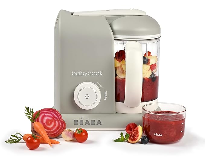 BEABA Babycook Solo 4 in 1 Baby Food Maker, Baby Food Processor, Steam Cook + Blend, Lrg Capacity 4.5 Cups 27 Servings in 20 Mins, Cook Healthy Baby Food at Home, Dishwasher Safe, Cloud