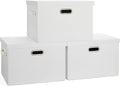 Large 17" 36 Quart Collapsible Stackable Storage Bins with Lids, 3 Packs White Linen Fabric Closet Boxes with Lids, Storage Cube Baskets Container Organizers for Bedroom Office(17 x12 x11)