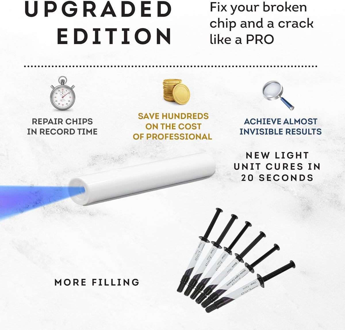 Granite, Marble & Stone Repair Kit - Fix Chips & Defects in Minutes | Restore Tiles & Countertops with Ease | for Quartz Corian Marble or Stone | Flawless Results Every Time | Repair Up to 20 Chips