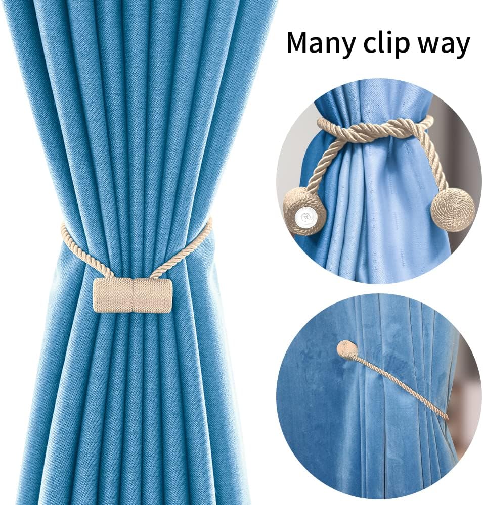 18 Inch Strong Magnetic Curtain Tiebacks, Curtain Holdbacks Modern Upgrade Strong 2021 New Twisted Style Decorative Drapery Rope Tie Backs(2 Pack Beige)